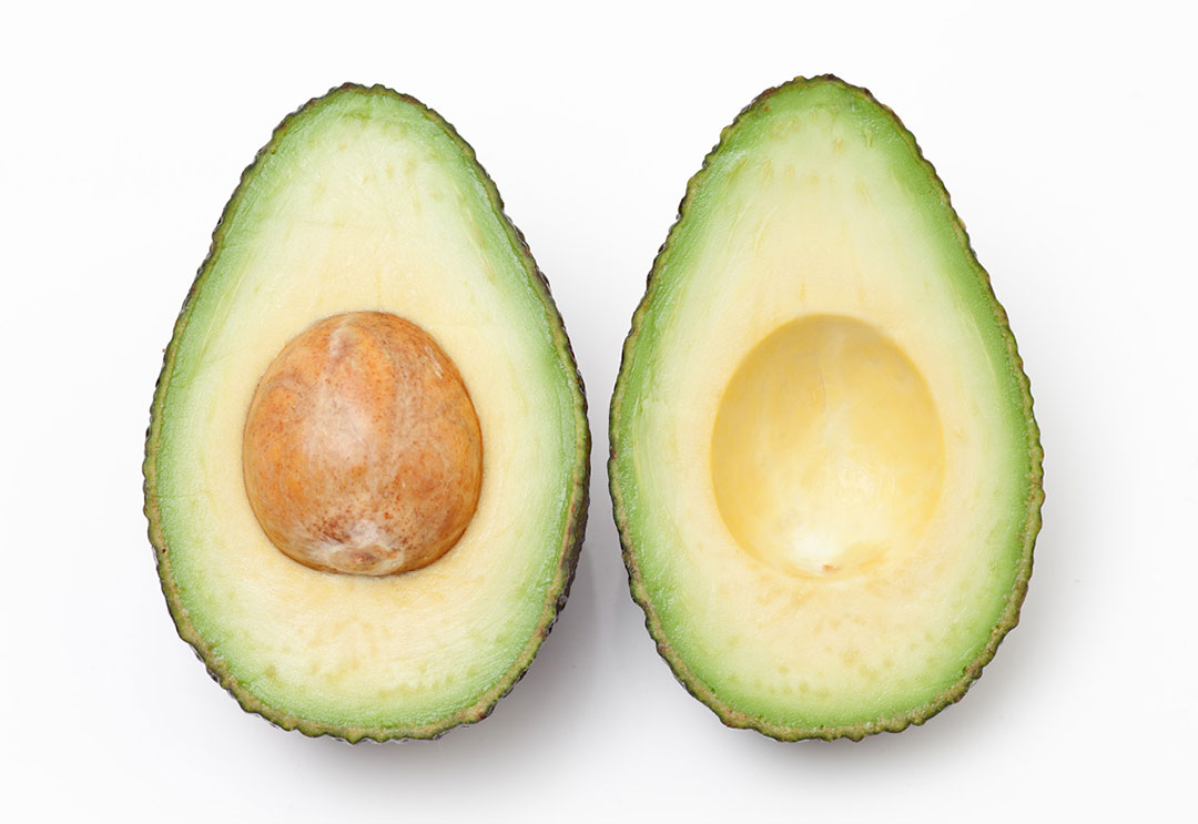 View of an avocado cut in half