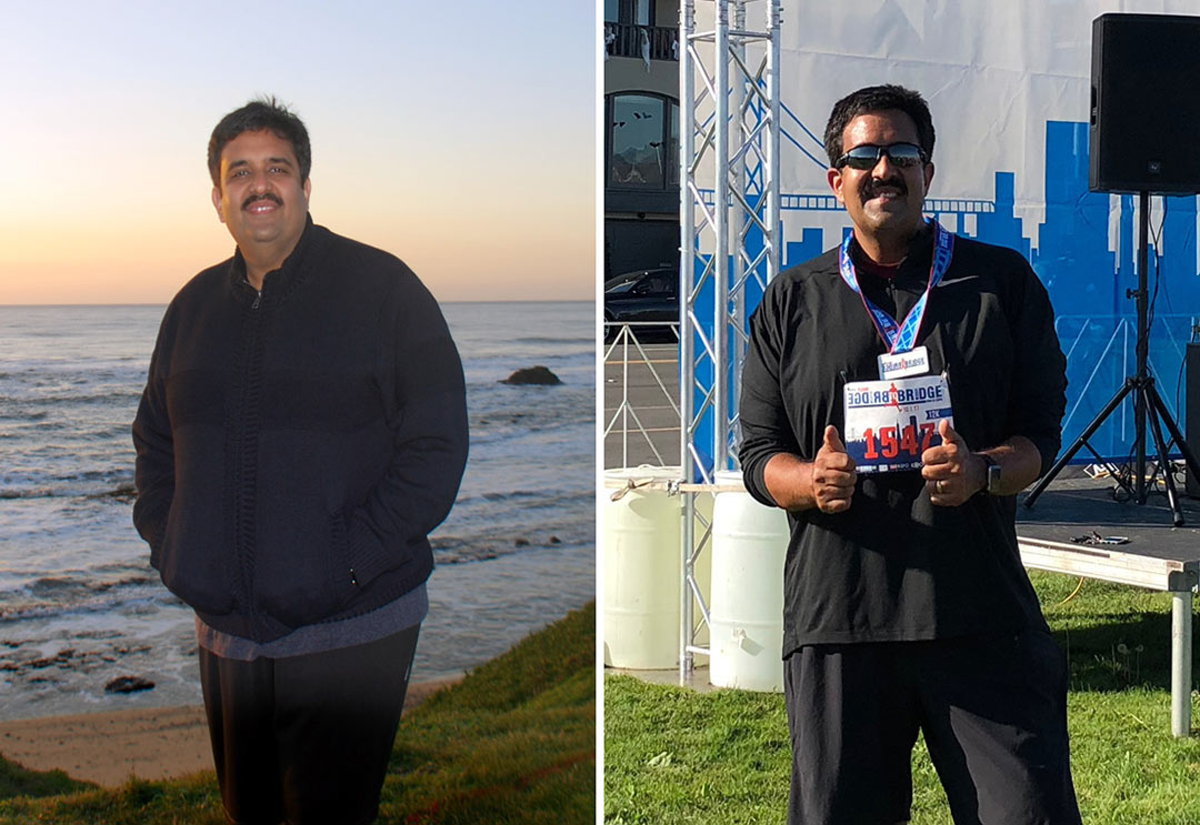 Before and after photo of Rev32 participant Anuj