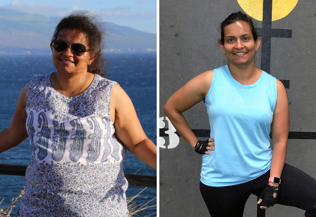 Before and after photo of Rev32 participant Divya