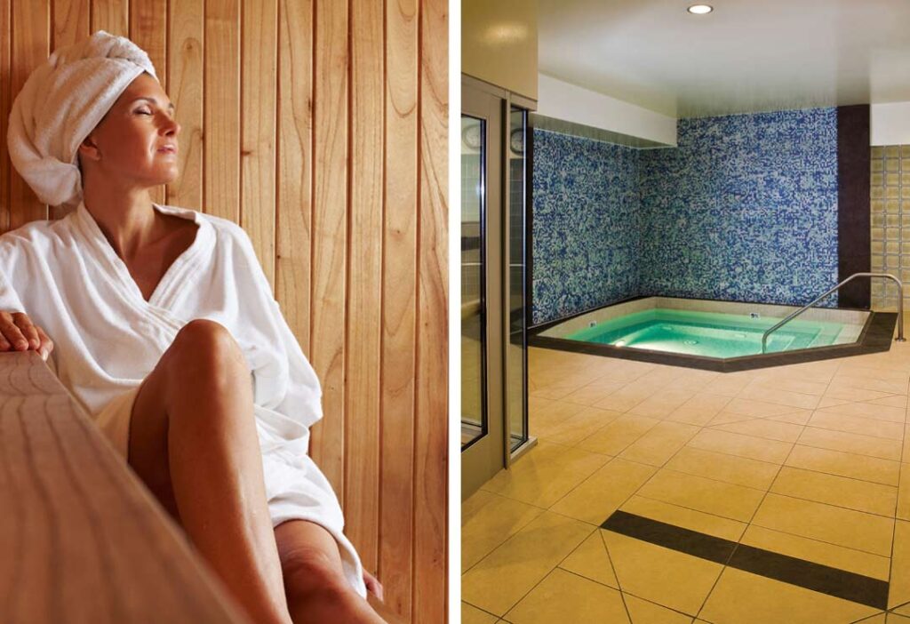 A woman relaxing in a sauna to promote self care at ClubSport